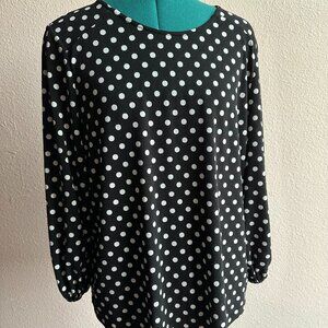 Adrianna Papell Black Polka Dot Blouse Size L